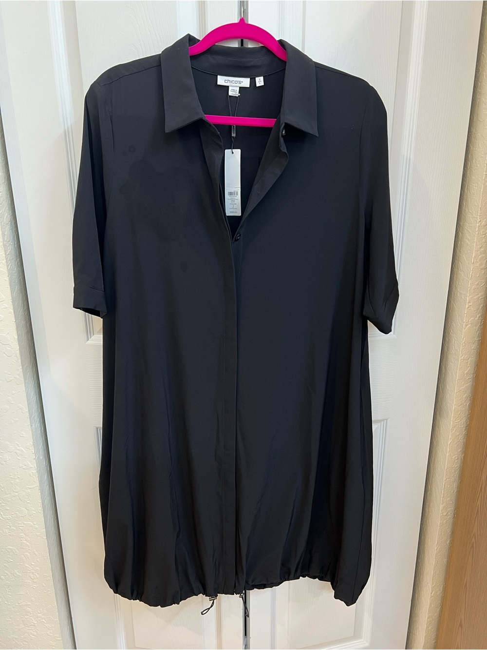 Chico's Black Short-Sleeve Button-Front Casual dress.